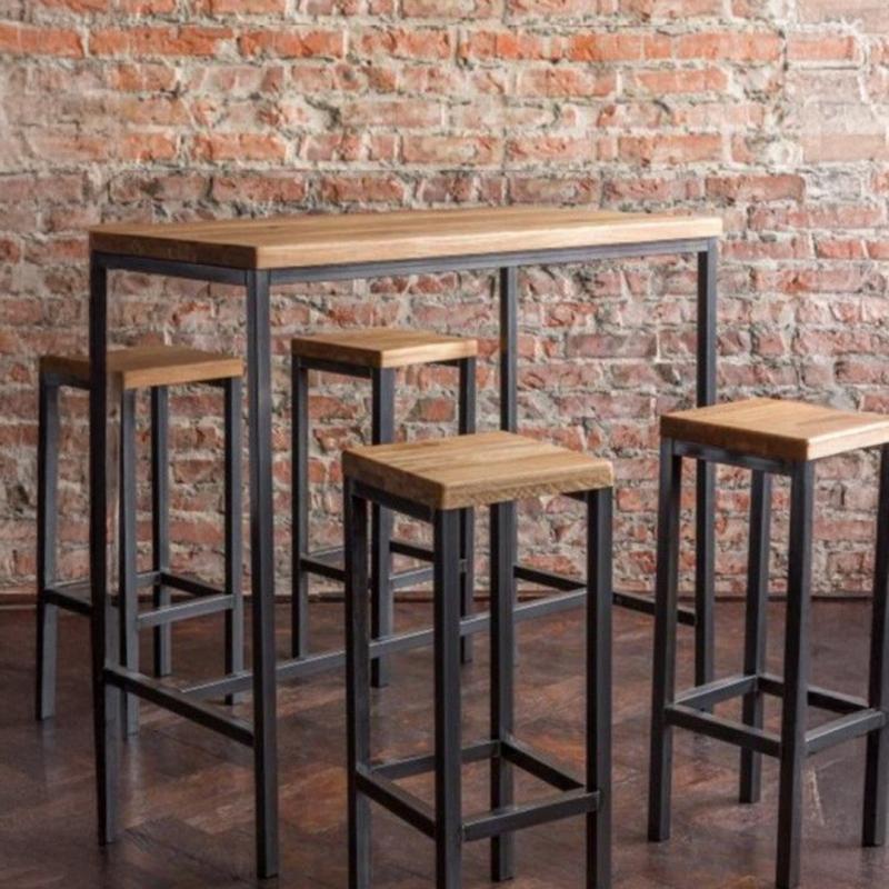 🪑 Bar Set – Black × Wooden (5 Pieces)