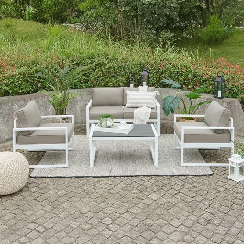 🪑 Outdoor Seating Set – White × Grey (4 Pieces)