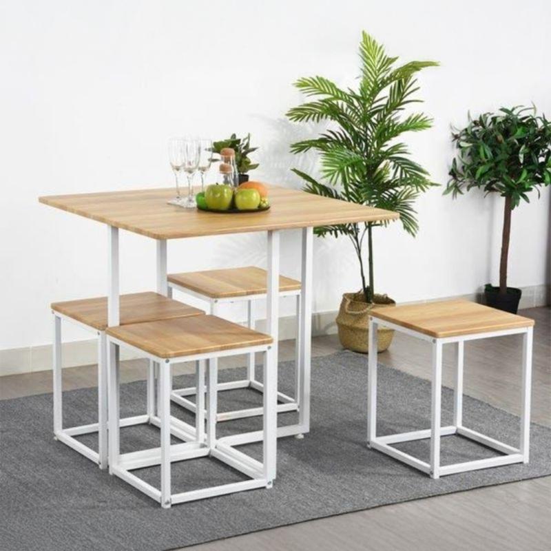 🍽️ Dining Set – White × Wooden (5 Pieces)