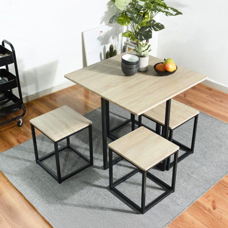 🍽️ Dining Set – Black × Wooden (5 Pieces)