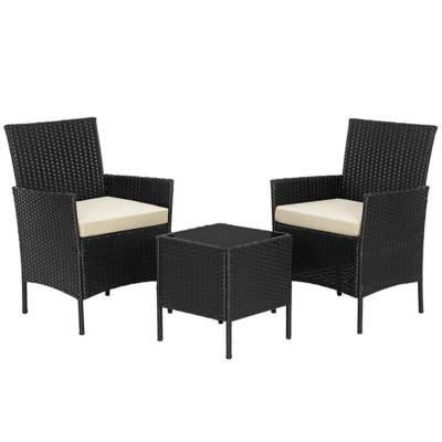 🪑 Outdoor Rattan Set – 3 Pieces – Black × Off-White