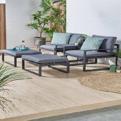 🪑 Outdoor Steel Furniture Set – 5 Pieces – Grey × Grey