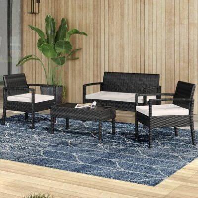 🪑 Rattan Furniture Set – 4 Pieces – Black × Off White