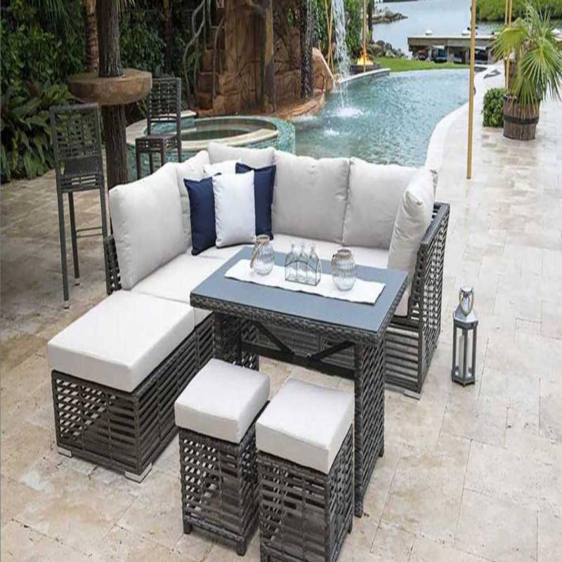 🪑 Rattan Lounge Set – 6 Pieces – Grey × Off White