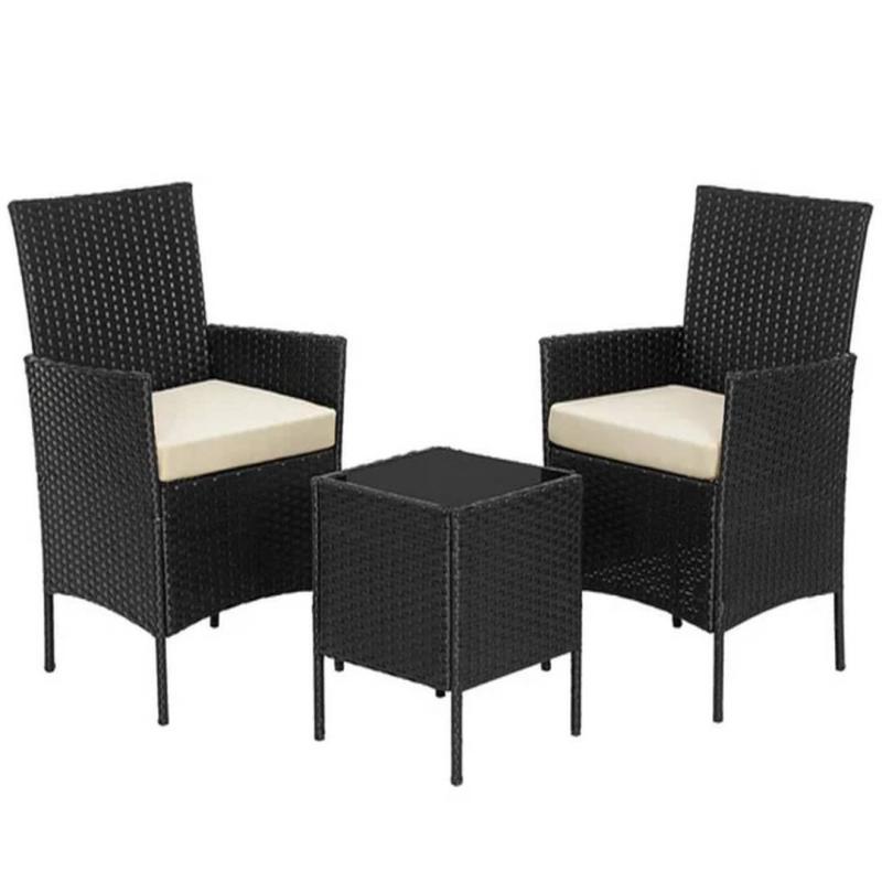 🪑 Outdoor Rattan Set – 3 Pieces – Black × Off-White