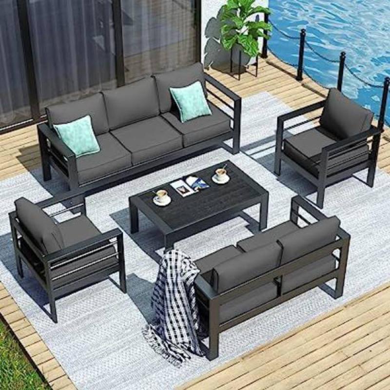 🪑 Outdoor Seating Set – 5 Pieces – Black × Grey