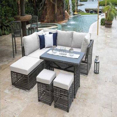 🪑 Rattan Lounge Set – 6 Pieces – Grey × Off White