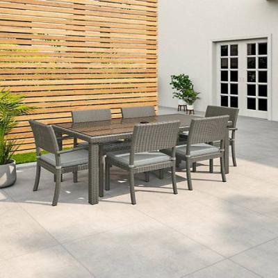 🍽️ Rattan Dining Set – 7 Pieces – Grey × Grey