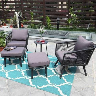 🪑 Steel & Rope Seating Set Grey × Black – 5 Pieces