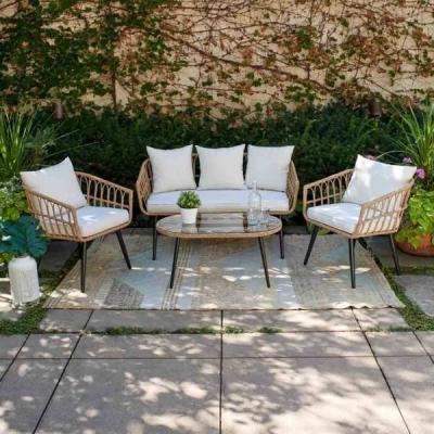 🪑 Outdoor Rattan Furniture Set – 4 Pieces – Beige × Black