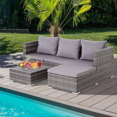 🛋️ Rattan Corner Sofa – 3 Pieces – Grey × Grey